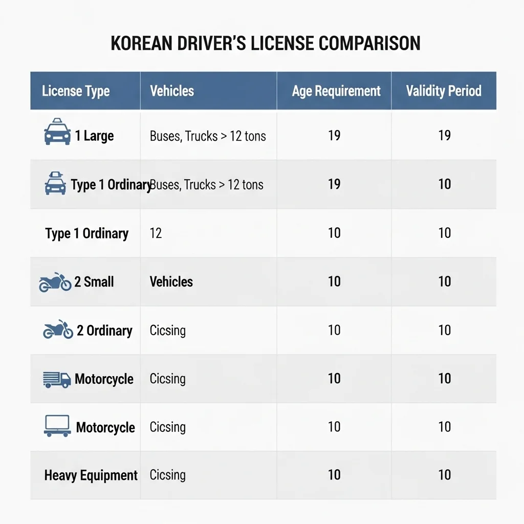 면허 종별 갱신 조건 및 수수료 비교