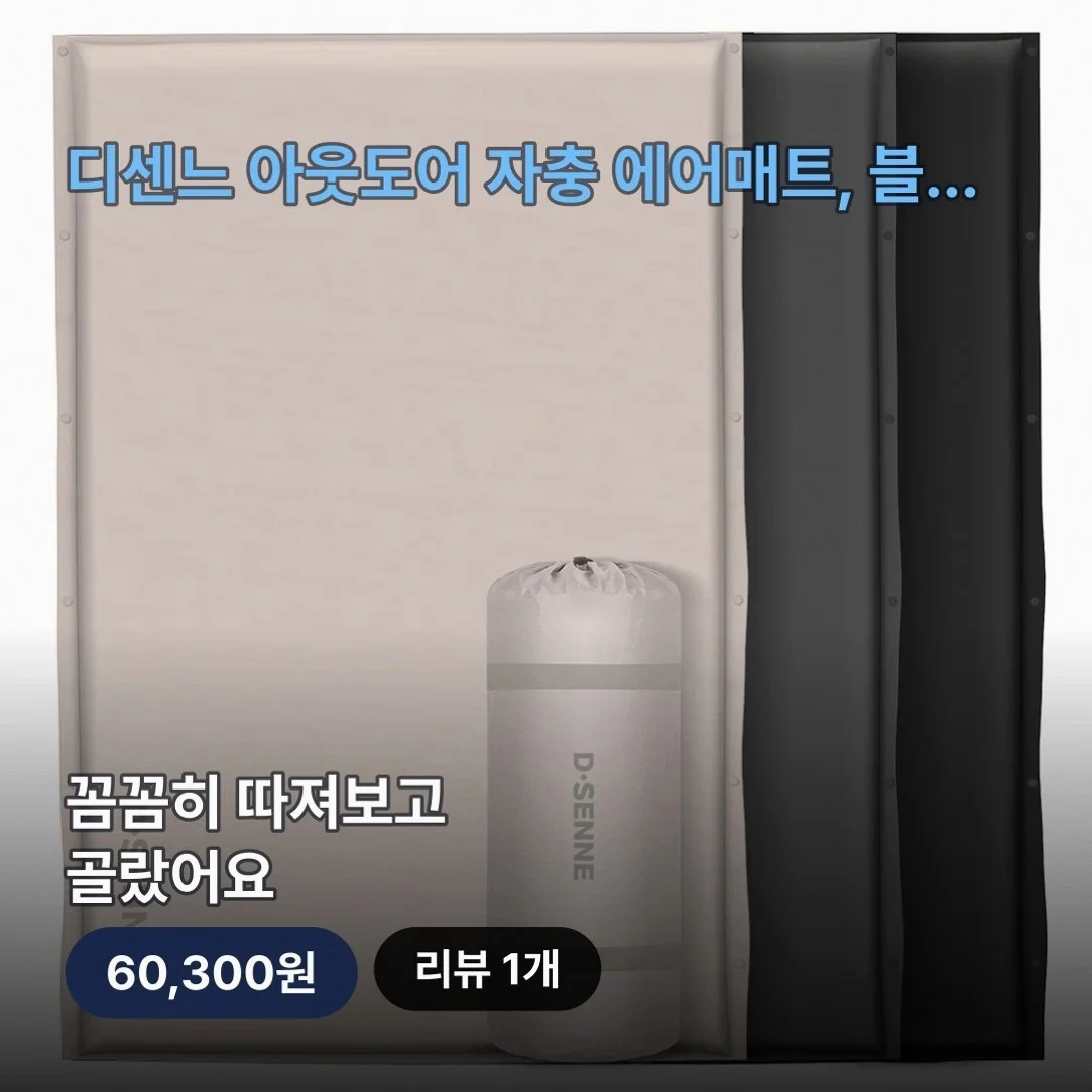 편안한 캠핑을 위한 디센느 아웃도어 자충 에어매트, 블랙, 더블, 1개